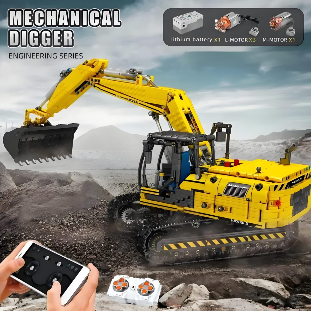 Mould King MK17032 The RC Yellow Mechanical Excavator  1828PCS - Image 2