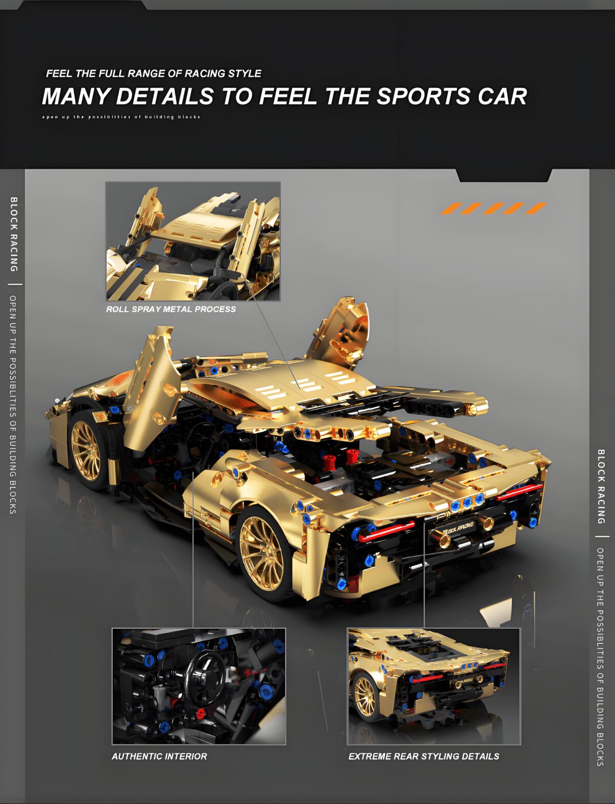 T1005 1:14 The Gold Lamborghini 834  1309PCS - Image 4
